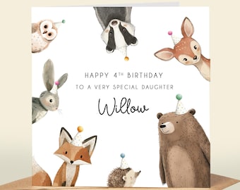 Personalised Children's Woodland Animals Theme Birthday Card, 1st, 2nd, 3rd, 4th, 5th, 6th, 7th, 8th, Forest Animals