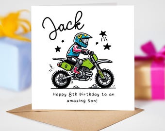 Motor Cross Bike Boys Birthday Card, Birthday Card For Son, Grandson, Nephew, Brother, Boy, 3rd 4th 5th 6th 7th Any Age Motor Cross Bike