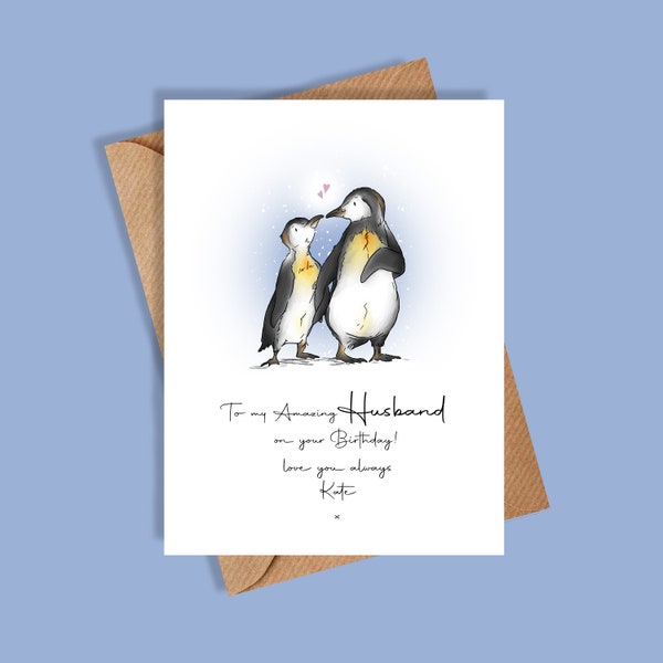 Birthday Card for Husband with Penguins, Amazing Husband Birthday Card, British Made Cards