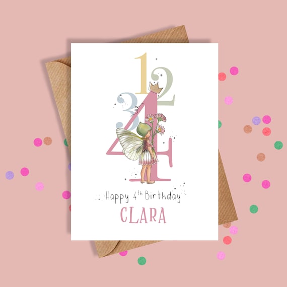 Personalised Fairy 4th Birthday Card for girl, Daughter, Granddaughter, Niece