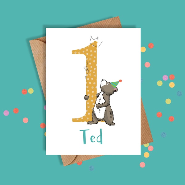 1st Birthday Card / First Birthday Card / Personalised / Girl / Boy / Birthday Card / Personalised Card / Greetings Card / Cards / Bear Card