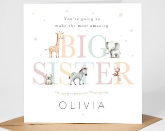 Big Sister card Personalised with name New Baby brother, sister