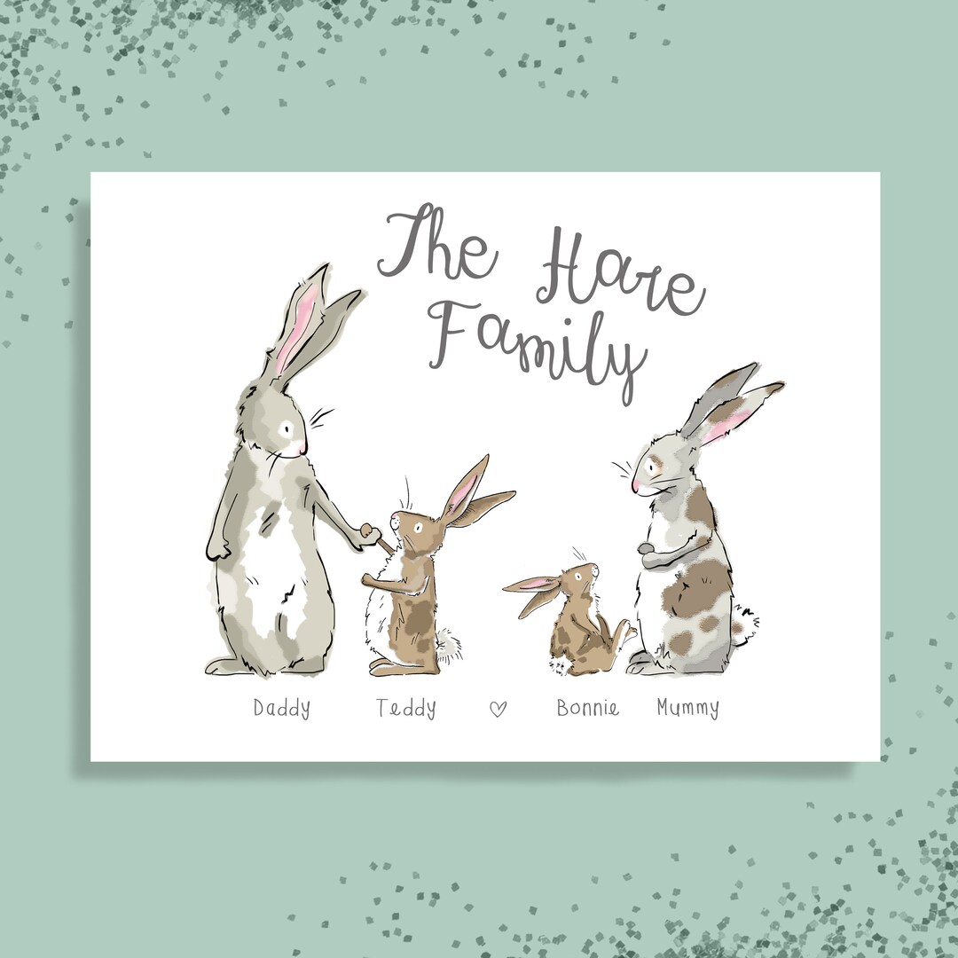 Family Print, Personalised Rabbit Family Print, Rabbit Family, Rabbit ...