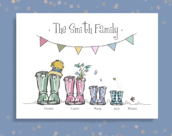 Family Welly Boot Personalised Print, Family Welly Boot Print, Welly Boot Family Print, Family Print, Personalised Family Print