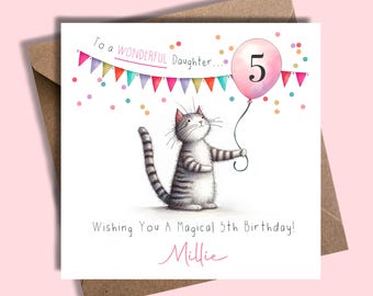 Carte d'anniversaire personnalisée pour fille, garçon, fils, fille, carte d'anniversaire avec chat, carte d'anniversaire chat