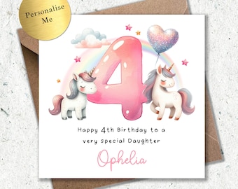 Personalised Unicorn 4th Birthday Card: Magical Keepsake