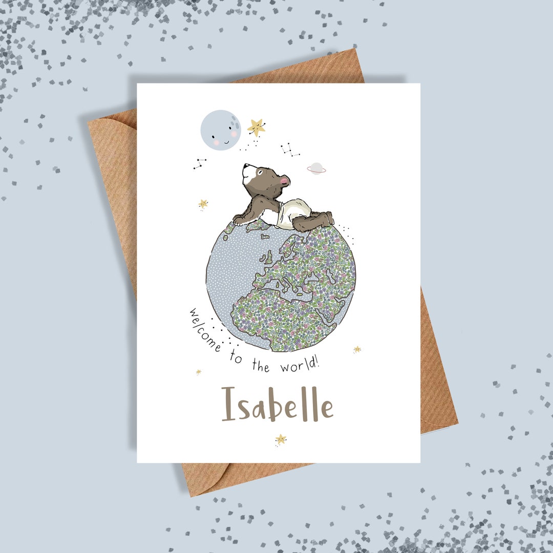 Personalised New Baby Card: Welcome to the World Bear Card - Etsy UK