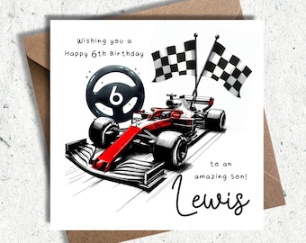 Carte personnalisée voiture de course, course, Formule 1, carte d'anniversaire pour lui, passe-temps Formule 1, carte pour elle, examen de conduite, pilote de voiture de course