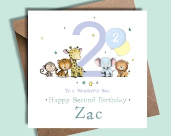Jungle Animals 2nd Birthday Card for little boy, Son, Grandson, Nephew