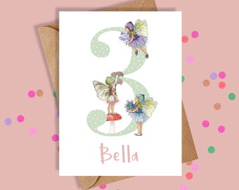 3rd Birthday Card / Third Birthday Card / Personalised / Girl / Birthday Card / Fairy Card / Personalised Girl Card / Greetings Card / Card