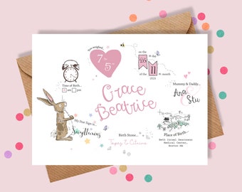 Carte de naissance personnalisée / Demande d'un prénom rose ou bleu / Carte de félicitations de bébé / Carte de bébé personnalisée / Carte de voeux / Cartes