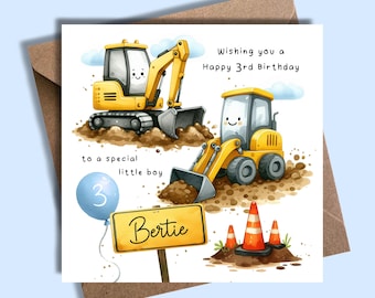 Personalised Digger Birthday Card Baby Boy Son Grandson Godson Nephew, Son Boy Grandson Nephew 1st 2nd 3rd 4th 5th Digger Birthday Card