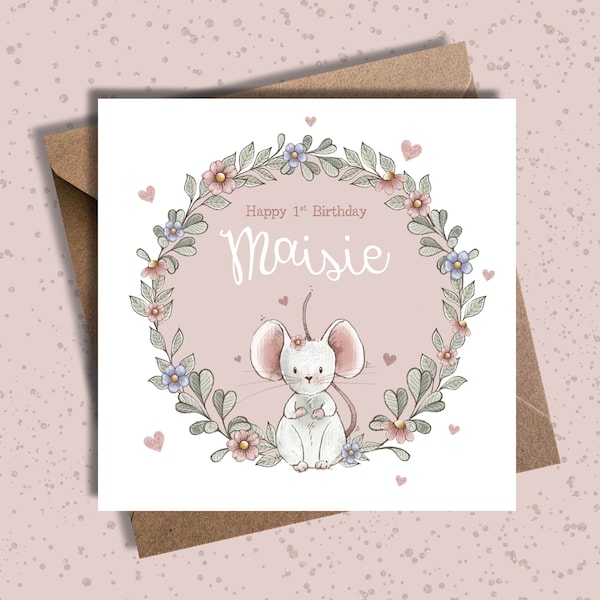 Personalised Mouse Birthday Card: Little Girl Keepsake