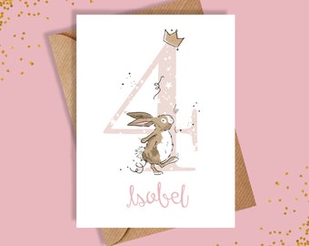 Carte de 4e anniversaire / Carte de quatrième anniversaire / Personnalisée / Fille / Garçon / Carte d'anniversaire / Carte personnalisée / Carte de voeux / 4e / Lapin