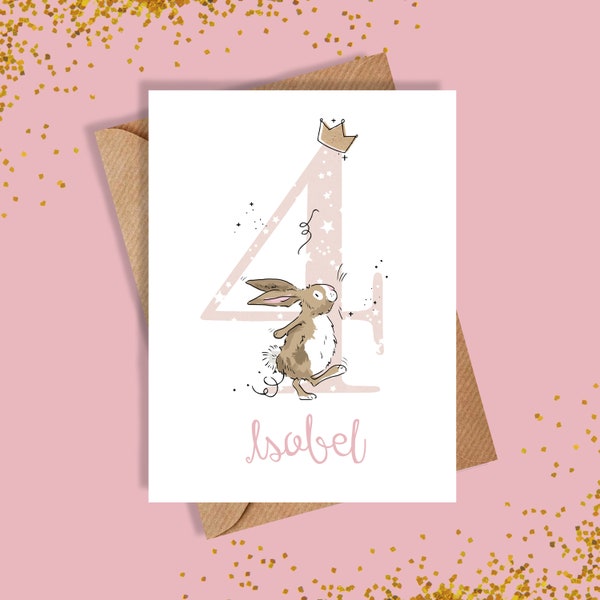 4th Birthday Card / Fourth Birthday Card / Personalised / Girl / Boy / Birthday Card / Personalised Card / Greetings Card / 4th / Rabbit