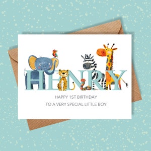 Personalised Safari Animals Birthday Card: Son, Nephew, Grandson