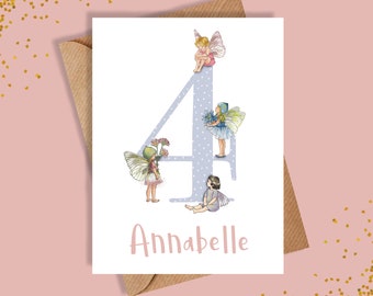 Carte de 4e anniversaire / Carte de quatrième anniversaire / Personnalisée / Fille / Carte d'anniversaire / Carte de fée / Carte de fille personnalisée / Carte de voeux / Carte