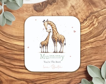 Dessous de verre personnalisé momie girafe, nous vous aimons - sous-verre maman, pour elle, cadeau d'anniversaire, sous-verre maman, girafe