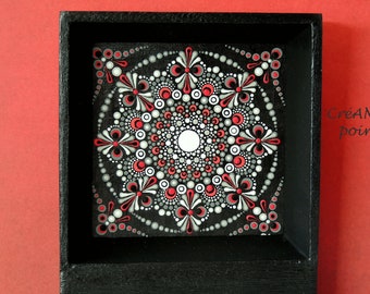 Mandala wall decor in red and grey in dot painting technique