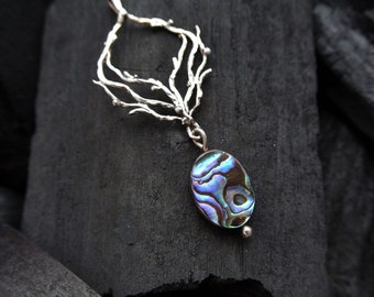 Abalone shell necklace Elven necklace Tree style necklace Sterling silver necklace Statement necklace