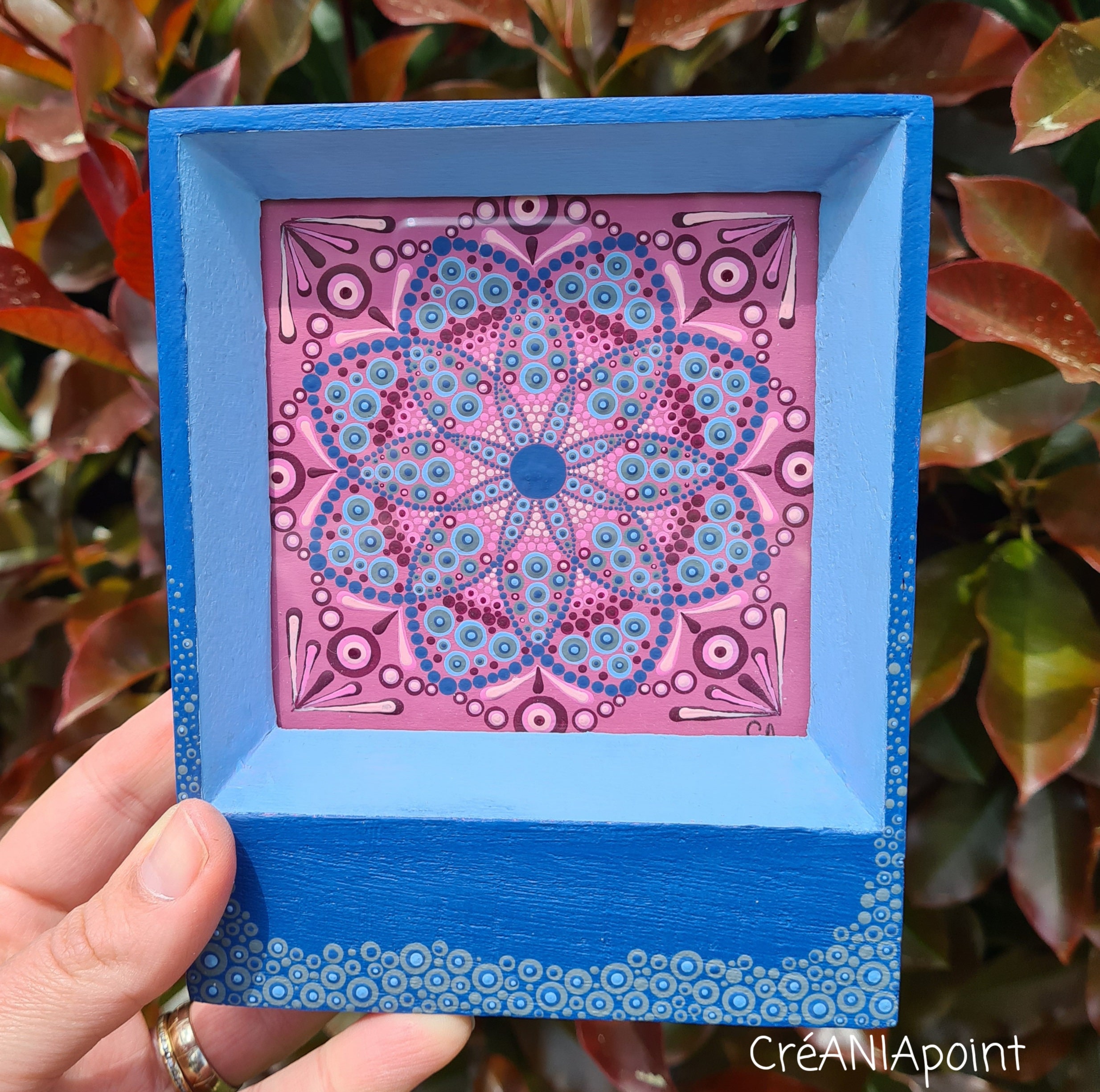 Tableau Mandala Mural Peint A La Main Dans Le Cadre en Bois