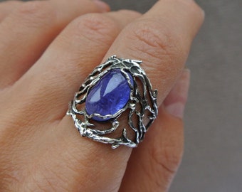 MAKE FOR ORDER Tanzanite ring, Elven ring, Forest ring, Sterling silver ring, Nature jewelry