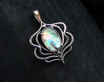 Abalone shell pendant, Elven necklace,  Sterling silver necklace,  mother of pearl necklace