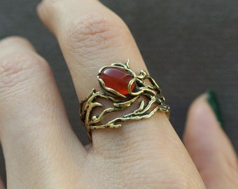 MAKE FOR ORDER Carnelian ring, Elven ring, Brass ring, Engagement ring, Forest ring