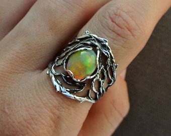 MAKE FOR ORDER Opal ring, Elven ring, Forest ring, Sterling silver ring, Ethiopian opal ring, Nature jewelry