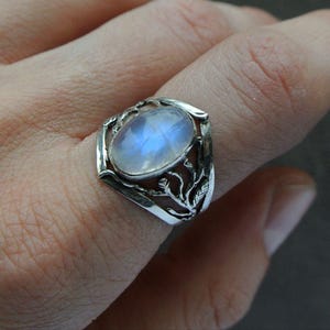 Moonstone ring, Elven ring, Sterling silver ring, Nature ring, Forest ring