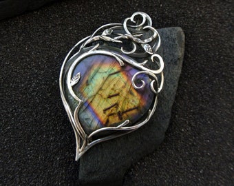 Rainbow labradorite spectrolite necklace Elven necklace Sterling silver necklace