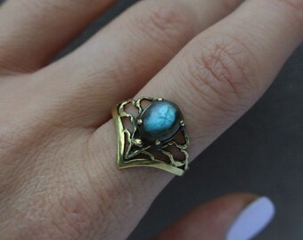 MAKE FOR ORDER Labradorite ring, Elven ring, Brass ring, Engagement ring, Nature ring