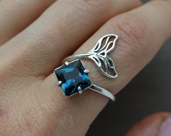 Topaz ring Mermaid ring, Sterling silver elven ring, adjustable ring