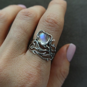 MAKE FOR ORDER  Moonstone ring, Elven ring, Sterling silver ring, Nature ring, Forest ring