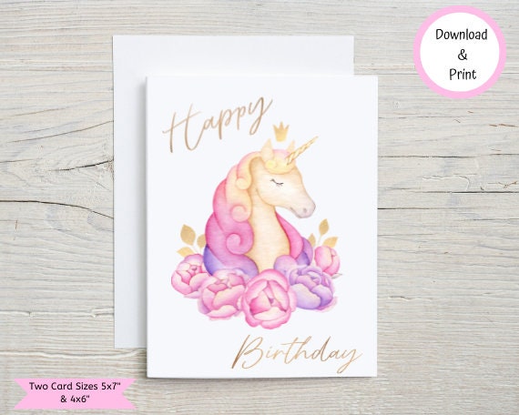 Unicorn Happy Birthday Card Printable Digital Download - Etsy