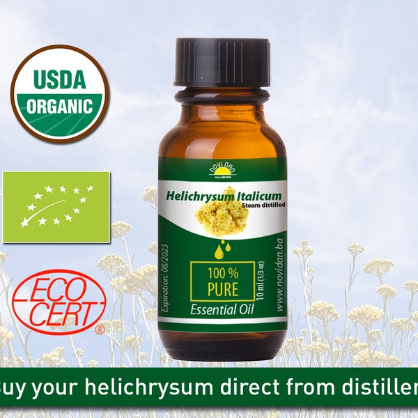 Organic Helichrysum Italicum Essential Oil - Organic Certified 100% Pure, Aromatherapy oil, Undiluted Immortelle 10 ml