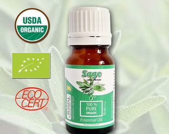 Aceite esencial de Salvia Officinalis - Certificado orgánico 100% puro, aceite de aromaterapia, salvia sin diluir