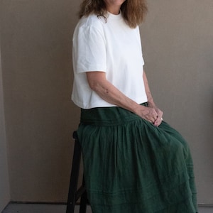 Elastic waist skirt, with two tiers and pin-tucks. Vintage, Doen, Christy Dawn inspired skirt. Romantic midi-length skirt.