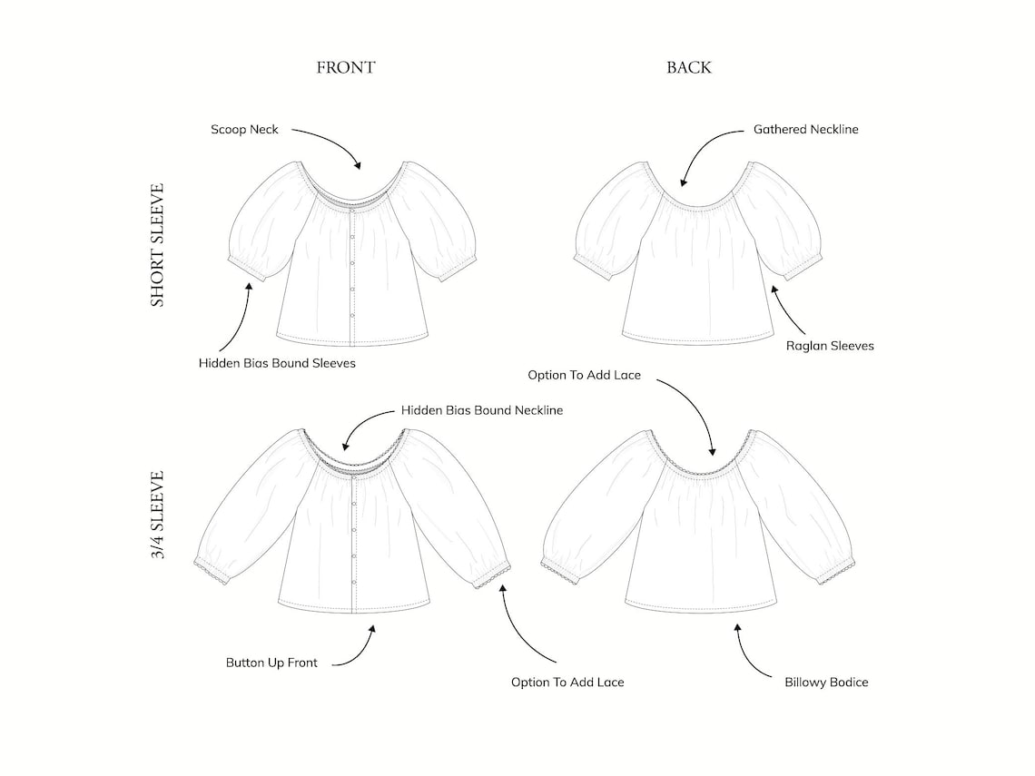 PDF Sewing Pattern - Raglan Blouse - Short Sleeves - 3/4 sleeves Beginner - Size-Inclusive - Video Tutorial - Carol Blouse image 5