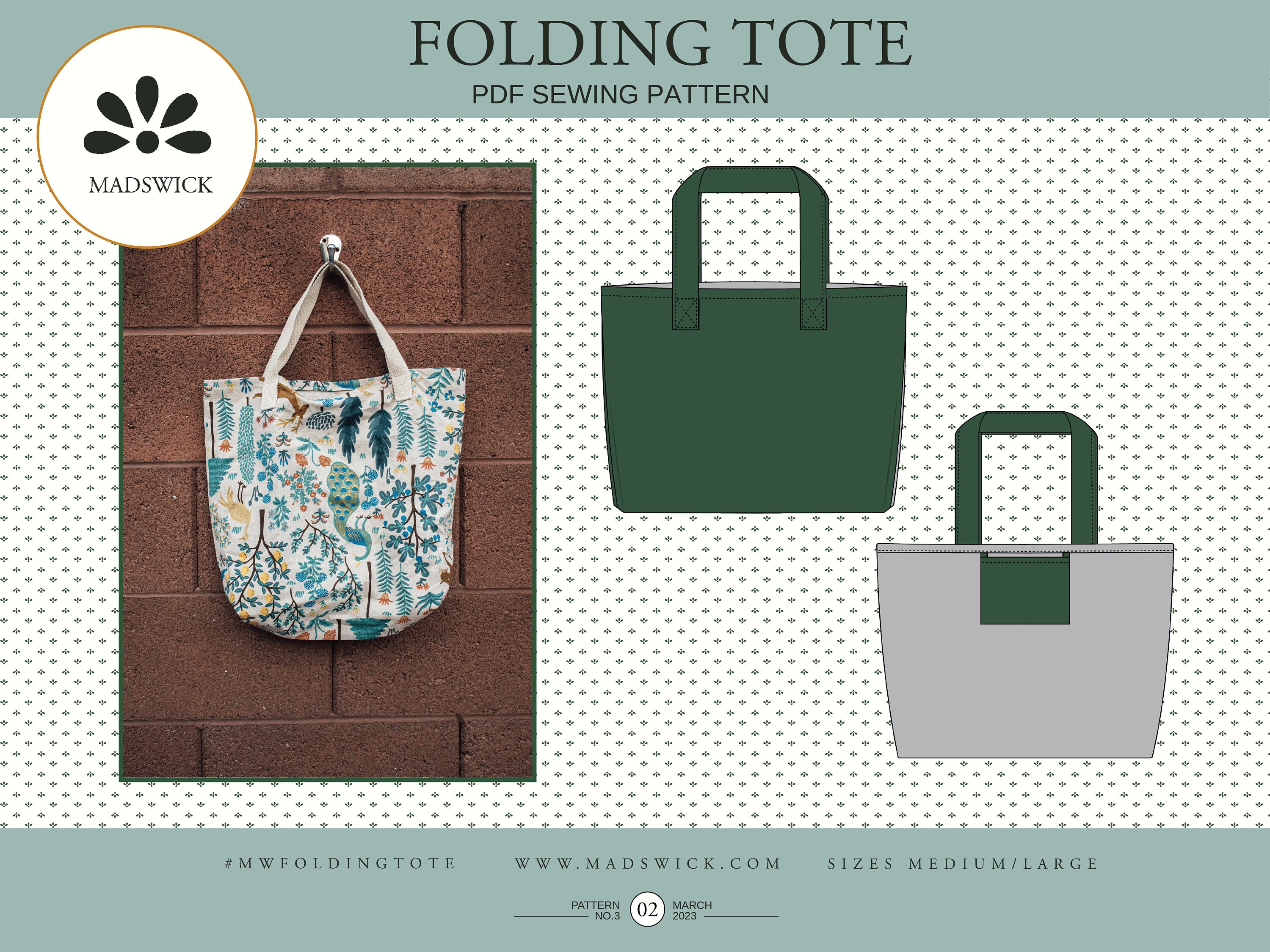 Folding Tote PDF Sewing Pattern Etsy