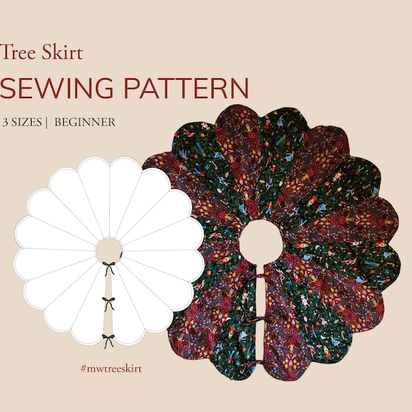 PDF Sewing Pattern - Scalloped Tree Skirt - Reversible - Holiday - Christmas - Craft 4 sizes - Quilting - Video Tutorial