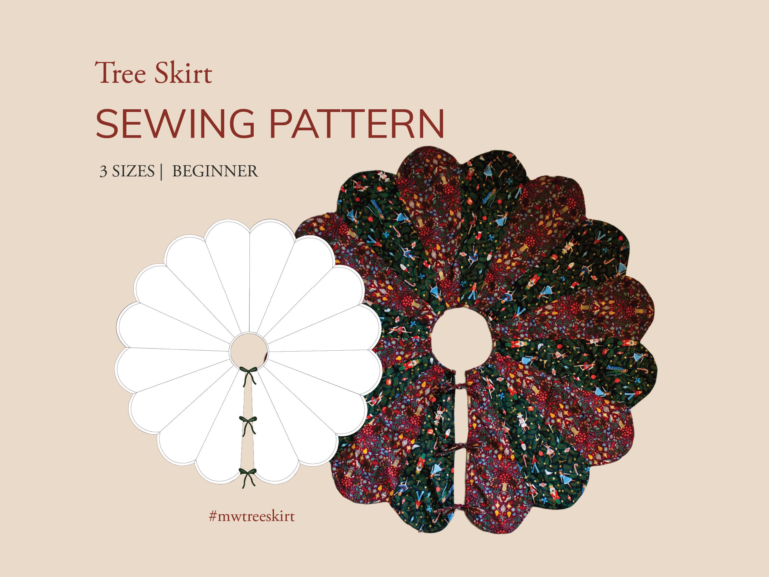 Scalloped Tree Skirt PDF Sewing Pattern, 3 Sizes, Christmas & Holiday Craft Project, Quilting, Binding, Ties, Scallops, Reversible