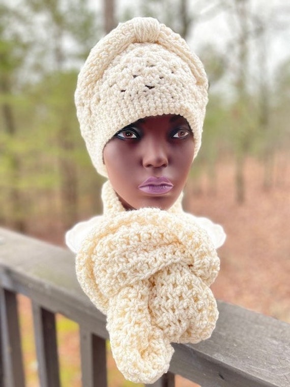 Messy Bun Hat and Scarf | Etsy