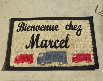 Paillasson personnalisé, Bienvenue à la maison, tapis d'entrée, paillasson avec camion, routier, paillasson prénom, tapis personnalisable,