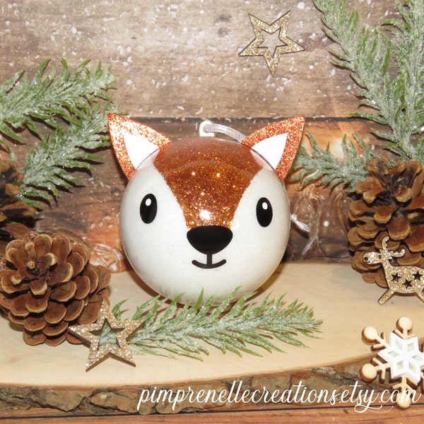 Boule de Noël renard, déco noël renard, boule de noël avec le prénom, boule de noël animaux de la foret, boule noël mon 1er noël,