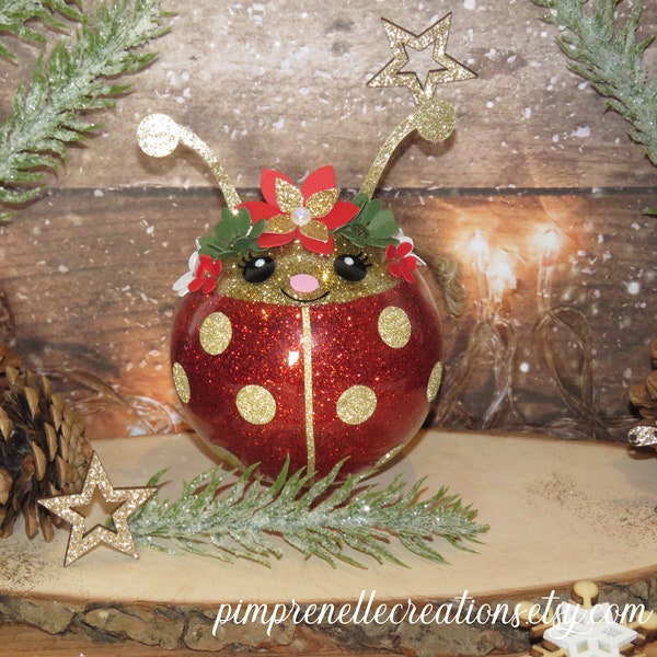 Boule de Noël coccinelle, boule de noël avec prénom, boule de noël mon 1er noël fille, déco de sapin de noël coccinelle, boule noel prénom