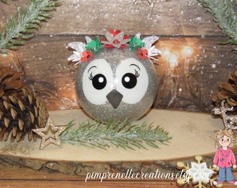 Personalized snowy owl Christmas ball, owl Christmas ball, owl Christmas ball my 1st Christmas, owl Christmas tree decoration,