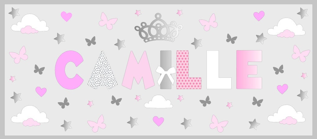 Tableau Lumineux avec Prénom de Fille, Idée Cadeau Naissance Déco Chambre Gris et Rose, Tableau Pail