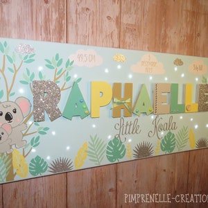 Koala first name painting, koalas first name canvas, luminous first name painting, personalized koala painting, baby koalas painting, baby decorative gift idea,
