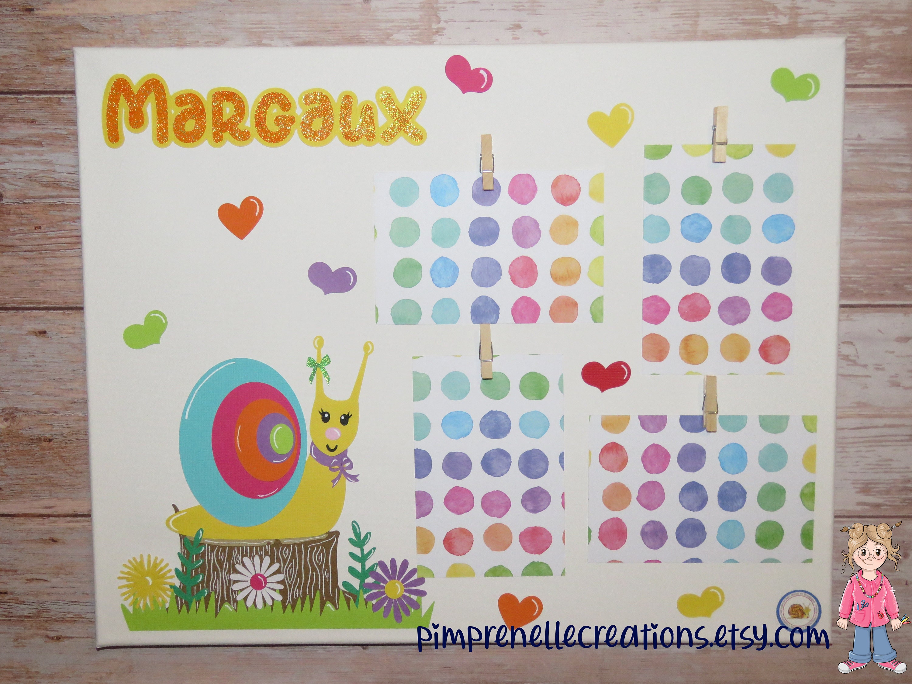 Pèle Mêle Photos Escargot avec Prénom, Pèle Bébé, Personnalisé, Campagne, Déco Escargot, Cadre Photo